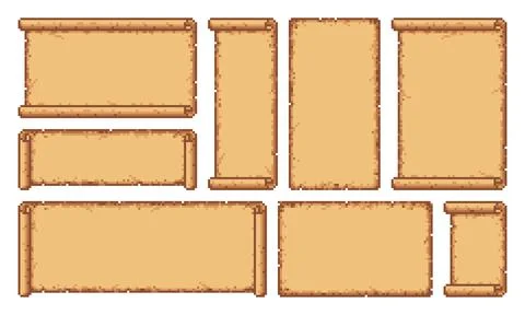 8 bit pixel art medieval paper scroll, parchment Stock Illustration