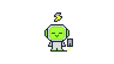 8-bit pixel art neon green ai robot electric charge. looped animation 4k 30fps Stock Footage 326849003