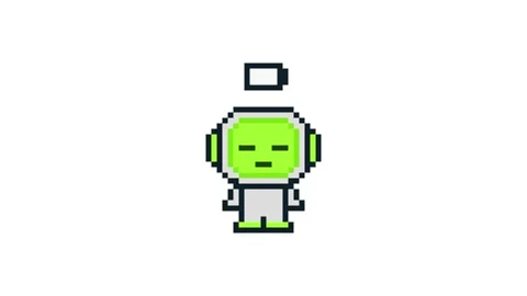 8-bit pixel art neon green ai robot need battery charge Stock Footage 326849004