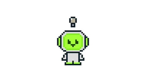 8-bit pixel art neon green ai robot character idea. looped animation 4k 30fps Stock Footage 326849012