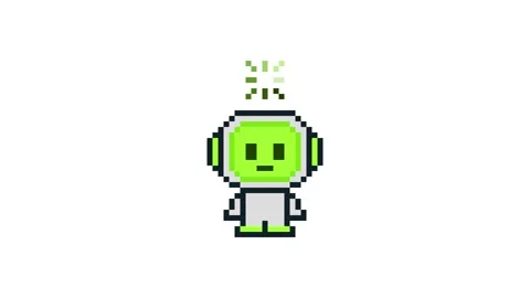 8-bit pixel art neon green ai robot loading. looped animation 4k 30fps Stock Footage 326849013
