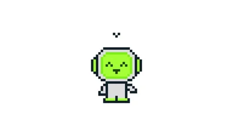 8-bit pixel art neon green ai robot greeting with heart Stock Footage 326849014