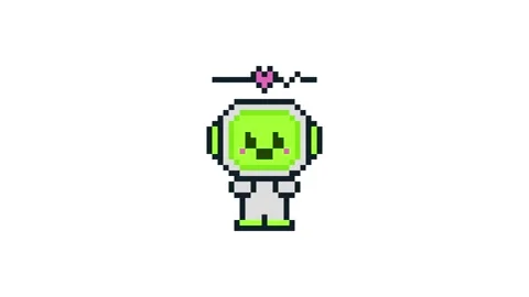 8-bit pixel art neon green ai robot throbbing. looped animation 4k 30fps Stock Footage 326849016