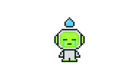 8-bit pixel art neon green ai robot in tears. looped animation 4k 30fps Stock Footage 326849020