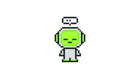 8-bit pixel art neon green ai robot thinking with speech bubble Stock Footage 326849022
