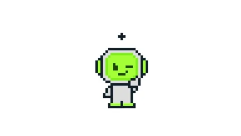 8-bit pixel art neon green ai robot character thumb and wink Stock Footage 326849024
