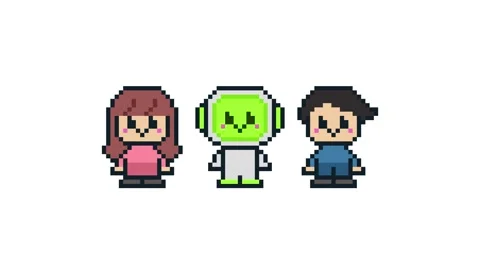 8-bit pixel art people and ai robot. looped animation 4k 30fps Stock Footage 326849017