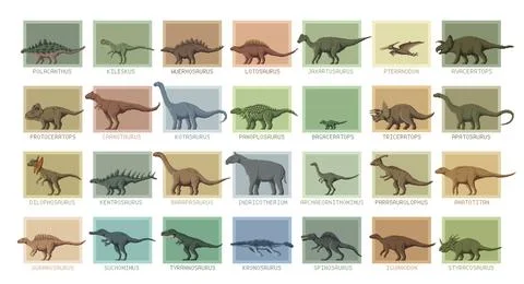 8 bit pixel art prehistoric dinosaurs and lizards Stock Illustration