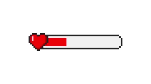 8-bit pixel art retro rpg game red heart hp progress bar Stock Footage 326848881