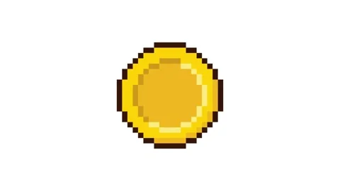 8-bit pixel art rotating gold coin horizontal spin looped animation 4k 30fps Stock Footage 326848799