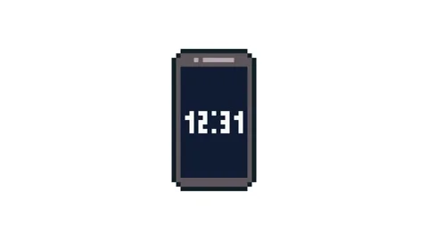8-bit pixel art smart phone time screen. looped animation 4k 30fps Stock Footage 326849068