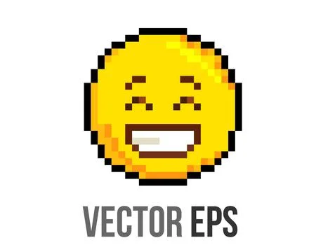 8 bit pixel art yellow smiling eyes and a broad happy face icon with teeth Stock Illustration