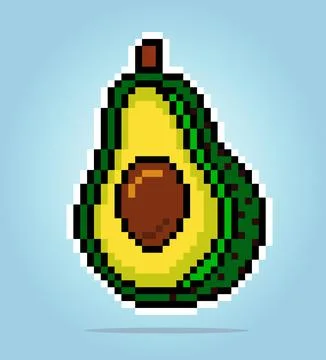 8 bit pixel avocado slices. Fruit in vector illustrations for game assets 스톡 일러스트