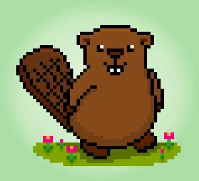 8-bit Pixel beaver. Animal for game assets in vector illustration. Illustrazione stock