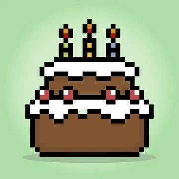 8 bit pixel birthday cake. food item for game assets in vector illustration. Stock-Illustration
