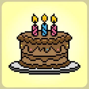 8 bit pixel birthday cake. food item for game assets in vector illustration. Stock Illustration