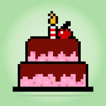 8 bit pixel birthday cake. food item for game assets in vector illustration. Stock Illustration