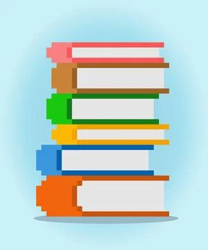 8 bit pixel book stack, in vertical view. for game assets and cross stitch Stock Illustration