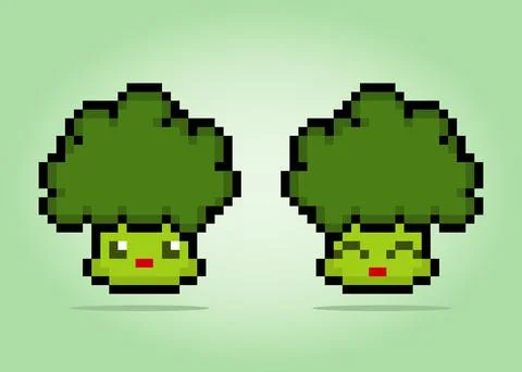 8 bit pixel broccoli characters. Vegetable game assets in vector illustration イラスト素材