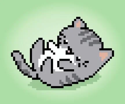 8 bit Pixel cat are playing. Animals for game assets in vector illustrations. Stock Illustration