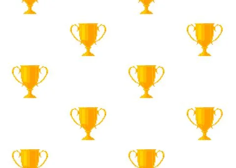 8 bit pixel champion cup background. First place winner golden goblet seaml.. Stock Illustration