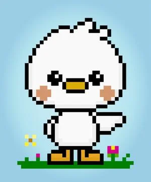 8 bit pixel Chicken character. Animal for game assets in vector illustration Иллюстрация