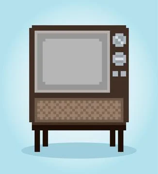 8 Bit Pixel Classic Television in Vector Illustration for Game Assets. Stock Illustration