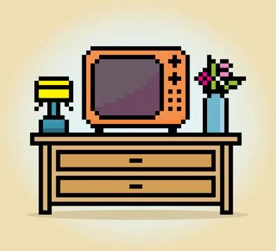 8 Bit Pixel Classic Television in Vector Illustration for Game Assets. Stock Illustration