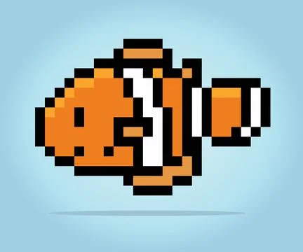 8 bit pixel clown fish. Animals for game assets in vector illustrations. Stock Illustration