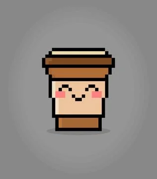 8 bit pixel coffee cup kawaii. Drink in vector illustration for game icon. 스톡 일러스트