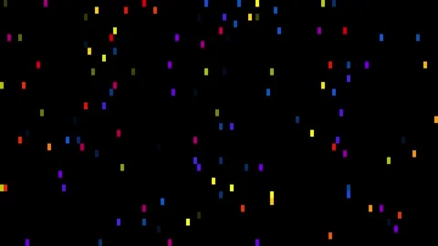 8 Bit Pixel Confetti Falling on Black Background, Retro Motion Graphics Stock Footage 341074161