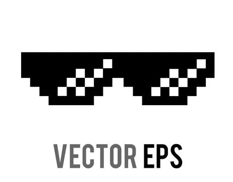8 bit pixel cool black sun glasses, sunglasses flat icon Stock Illustration