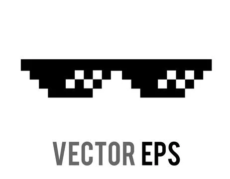 8 bit pixel cool black sun glasses, sunglasses flat icon Stock Illustration