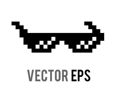 8 bit pixel cool black sun glasses, sunglasses flat icon Stock Illustration