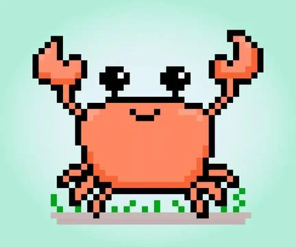 8 bit pixel crab image. Animals in vector illustration for retro games Stock Illustration
