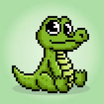 8 bit pixel crocodile is sitting. Animals in vector illustration Stock Illustration