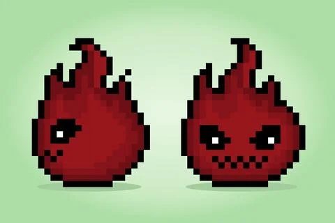 8-bit pixel cute fire monster, illustration of pixel art vector Illustrazione stock