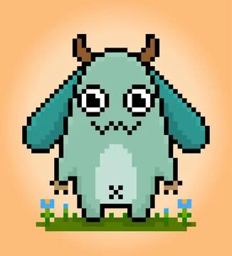 8-bit pixel cute monster, illustration of pixel art vector. Cute creature Illustrazione stock