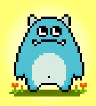 8-bit pixel cute monster, illustration of pixel art vector. Cute creature Illustrazione stock