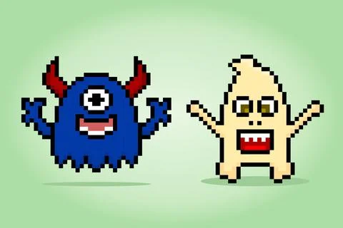 8-bit pixel cute monster, illustration of pixel art vector. Cute creature Illustrazione stock