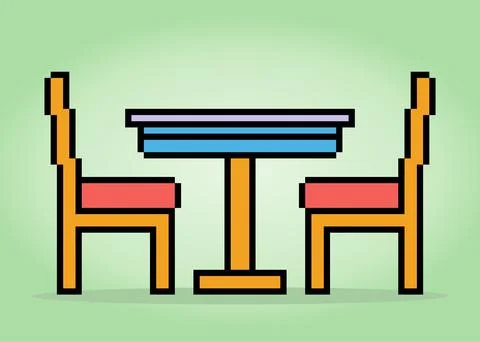 8 bit pixel dining table. Interior game assets in vector illustrations. Stock Illustration