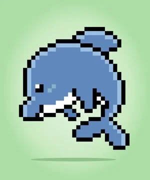 8 bit pixel dolphins. Animals for asset games in vector illustrations Illustrazione stock