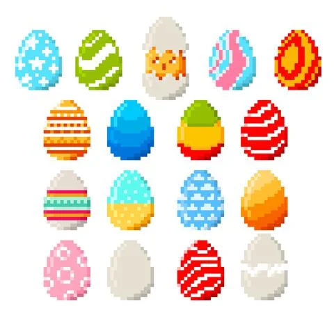 8 bit pixel Easter eggs and chicken or chick Illustrazione stock