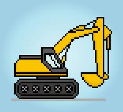 8 bit pixel excavator. construction car object for game assets in vector イラスト素材