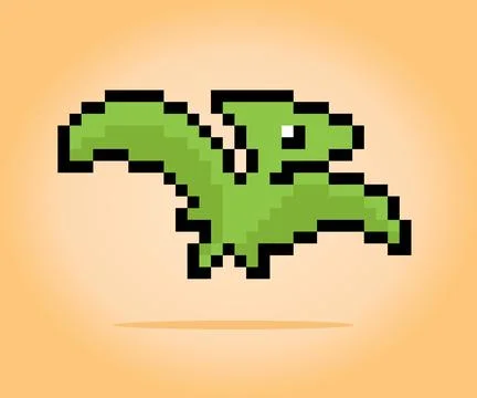 8 bit pixel of flying dinosaur. Animals in vector illustration Stock Illustration