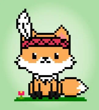 8-bit pixel of fox. Animal in Vector illustration for cross stitch Stock-Illustration