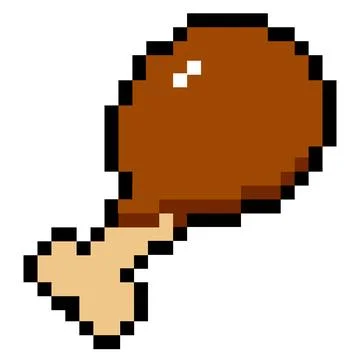 8 bit pixel fried chicken. Delicious chicken. Chicken leg pixel art icon. Stock Illustration