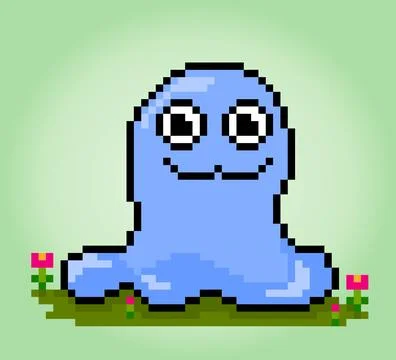 8-bit Pixel Funny Mucus Monster, Illustration of Pixel Art Vector. Stock Illustration
