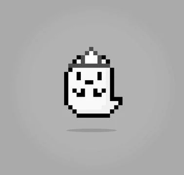 8 bit Pixel ghost. Cute flying ghost in vector illustration イラスト素材