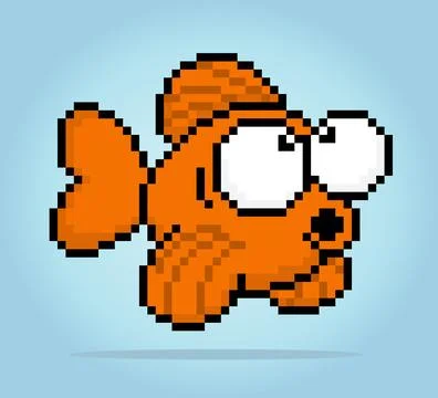 8 bit pixel golden fish. Animal for game assets and cross stitch patterns Stock Illustration